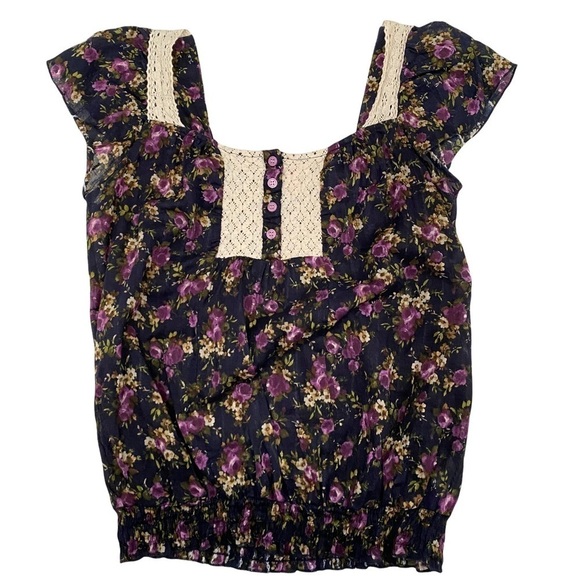 Mossimo Supply Co. Peasant Cottage Core Violet Floral Blousen Top Sz Small - Picture 5 of 7